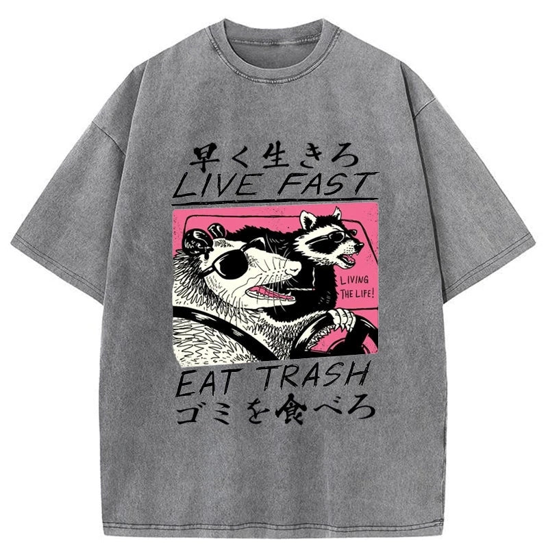 Modecanvas Live Fast  Eat Trash Washed T-Shirt