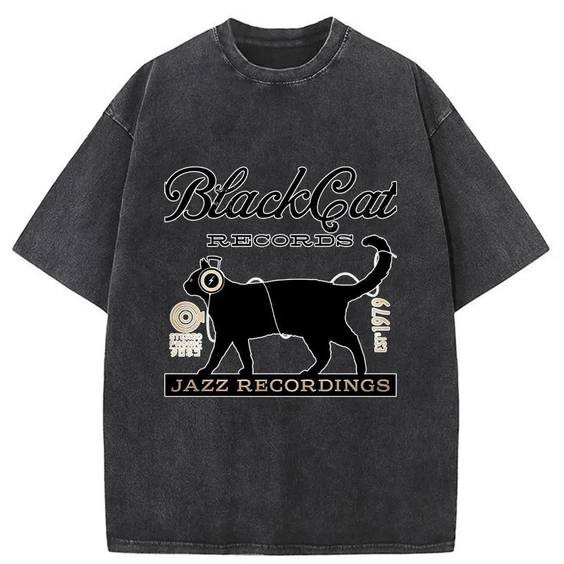 Modecanvas Black Cat Japan Washed T-Shirt-modecanvas