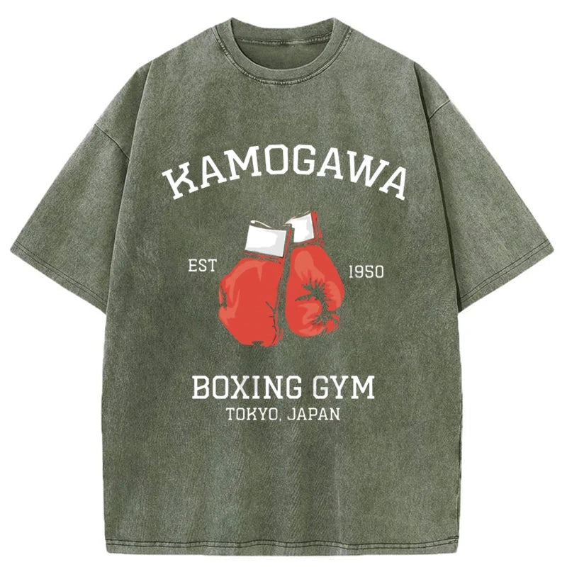 Modecanvas Retro Boxing Gloves Manga Anime Washed T-Shirt-modecanvas