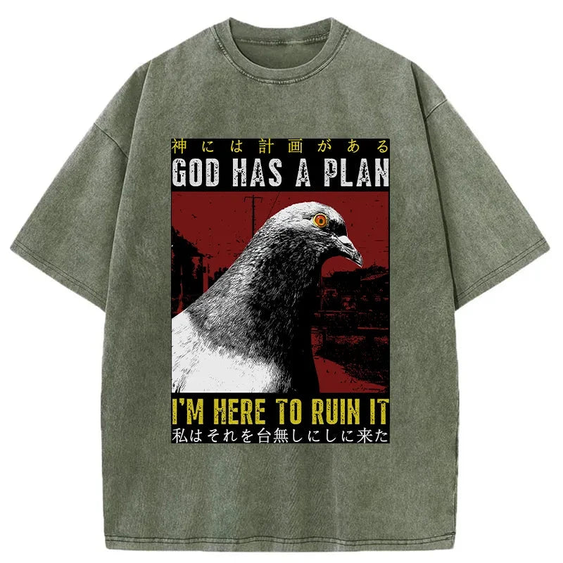 Modecanvas Pigeons That Want To Break The Plan Washed T-Shirt