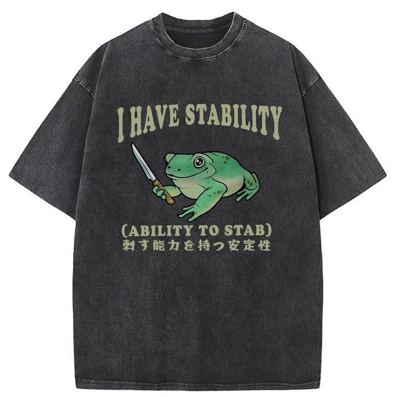 Modecanvas Mentally Stable Assassin Frog Washed T-Shirt-modecanvas