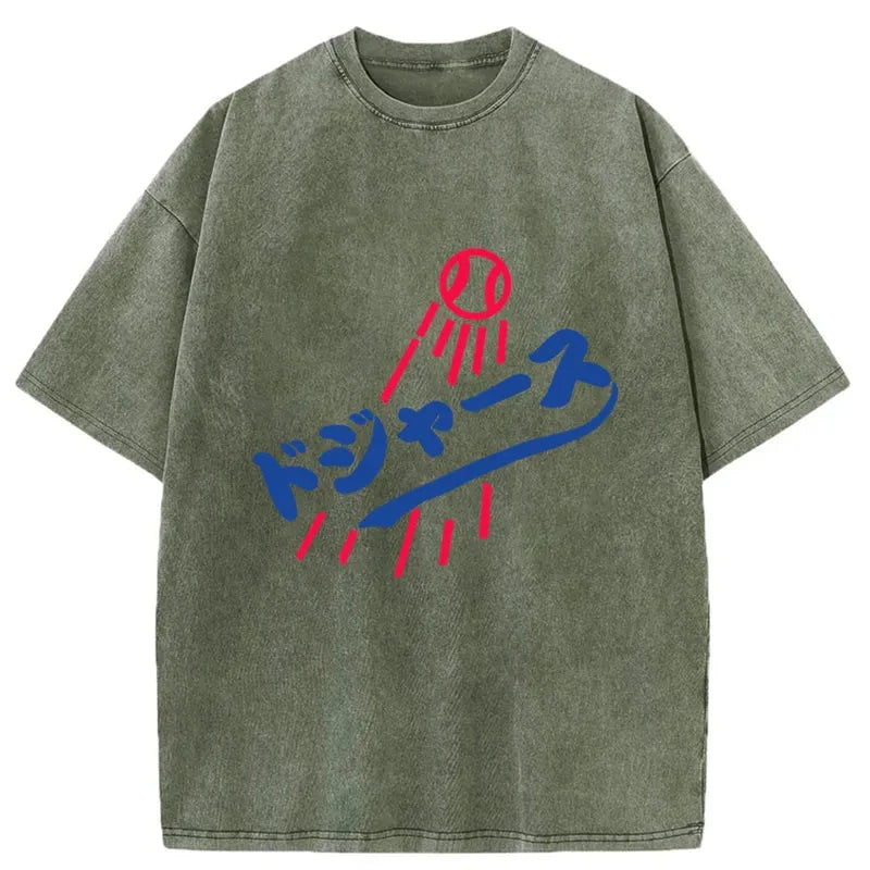 Modecanvas Japanese Baseball Washed T-Shirt-modecanvas