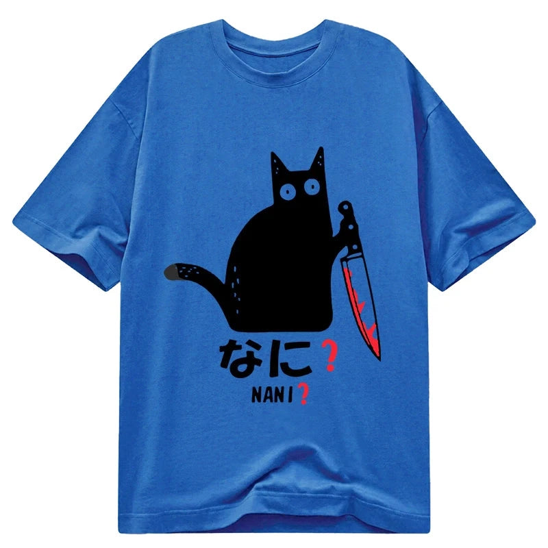 Modecanvas A Puzzled Cat Holding A Knife DTG Printing Classic T-Shirt-modecanvas