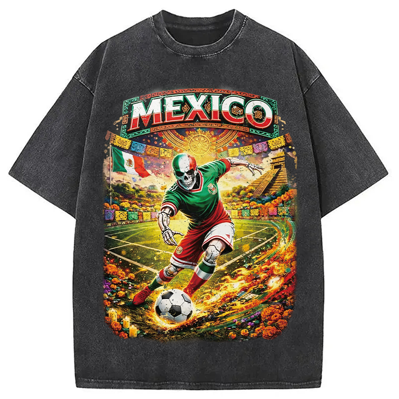 Modecanvas Mexico Skull Soccer DTG Printing Washed T-Shirt