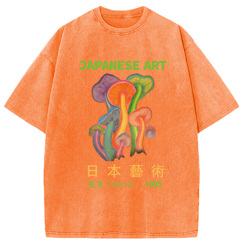Modecanvas Colorful Mushrooms Japanese Art Washed T-Shirt