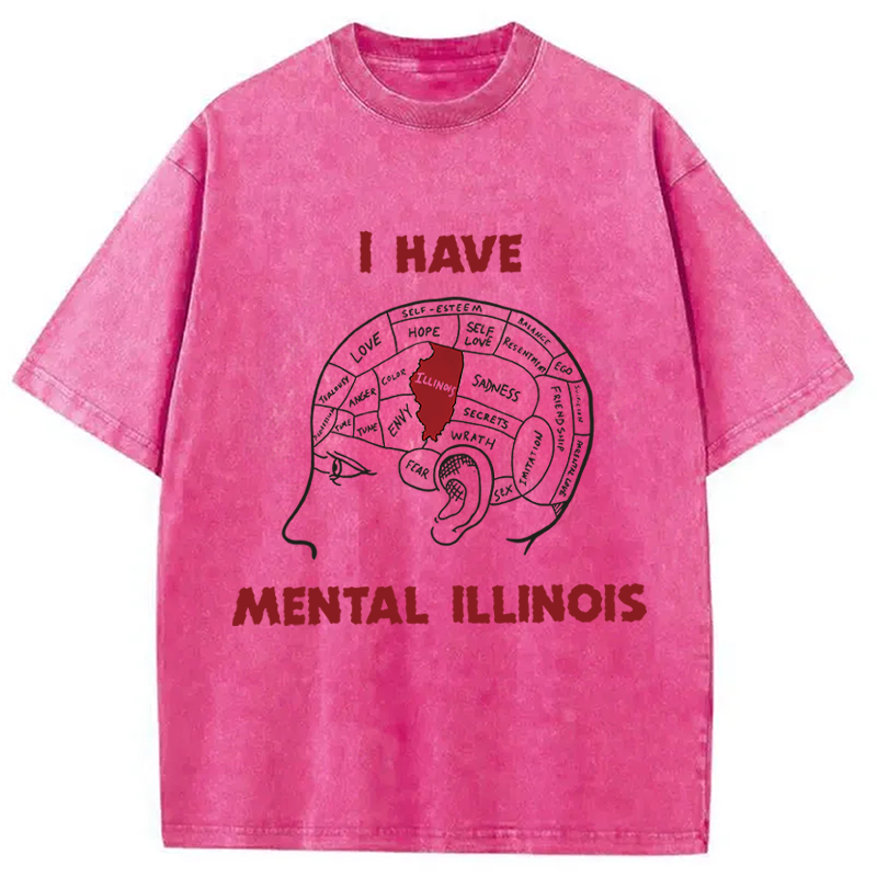 Modecanvas I Have Mental Illinois DTG Printing Washed T-Shirt