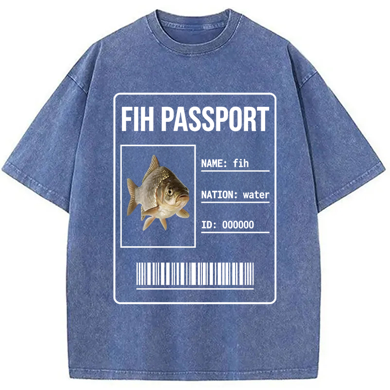Modecanvas Fih Fish Passport Meme DTG Printing Washed T-Shirt