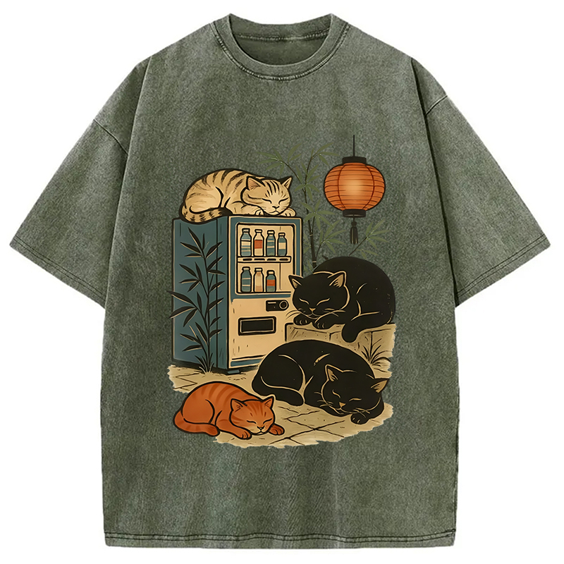 Modecanvas Japanese Vending Machine Cat Washed T-Shirt