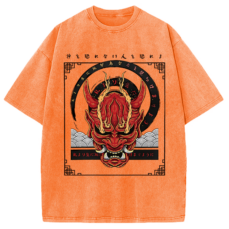 Modecanvas Oni Mask Japanese DTG Printing Washed T-Shirt