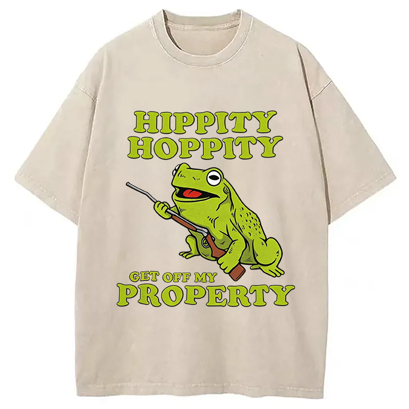 Modecanvas Hippity Hoppity Get Off My Property Meme DTG Printing Washed T-Shirt
