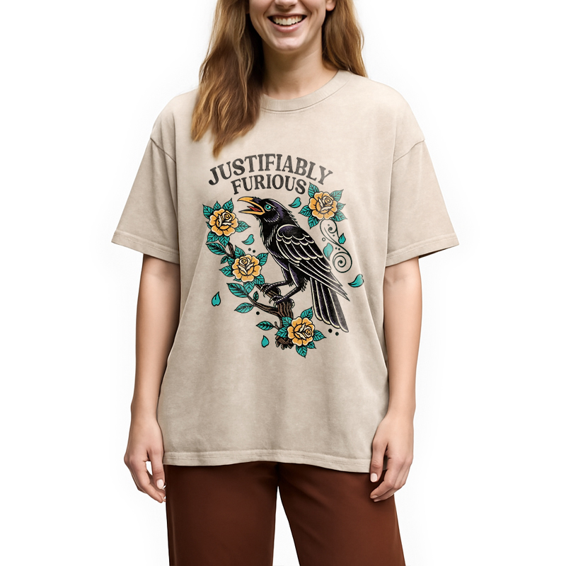 Modecanvas Justifiably Furious DTG Printing Washed T-Shirt