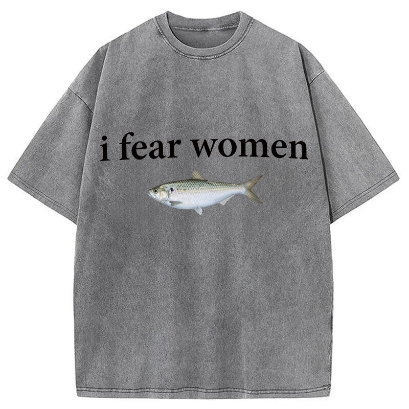 Modecanvas Fish Fear Women DTG Printing Washed T-Shirt