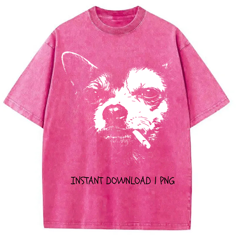 Modecanvas Funny Smoking Chihuahua DTG Printing Washed T-Shirt
