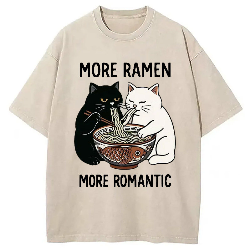 Modecanvas Two Cats Are Eating Ramen Washed T-Shirt