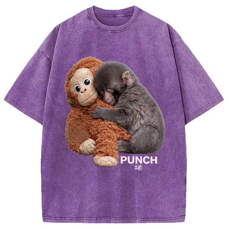 Modecanvas Cute Monkey DTG Printing Washed T-Shirt