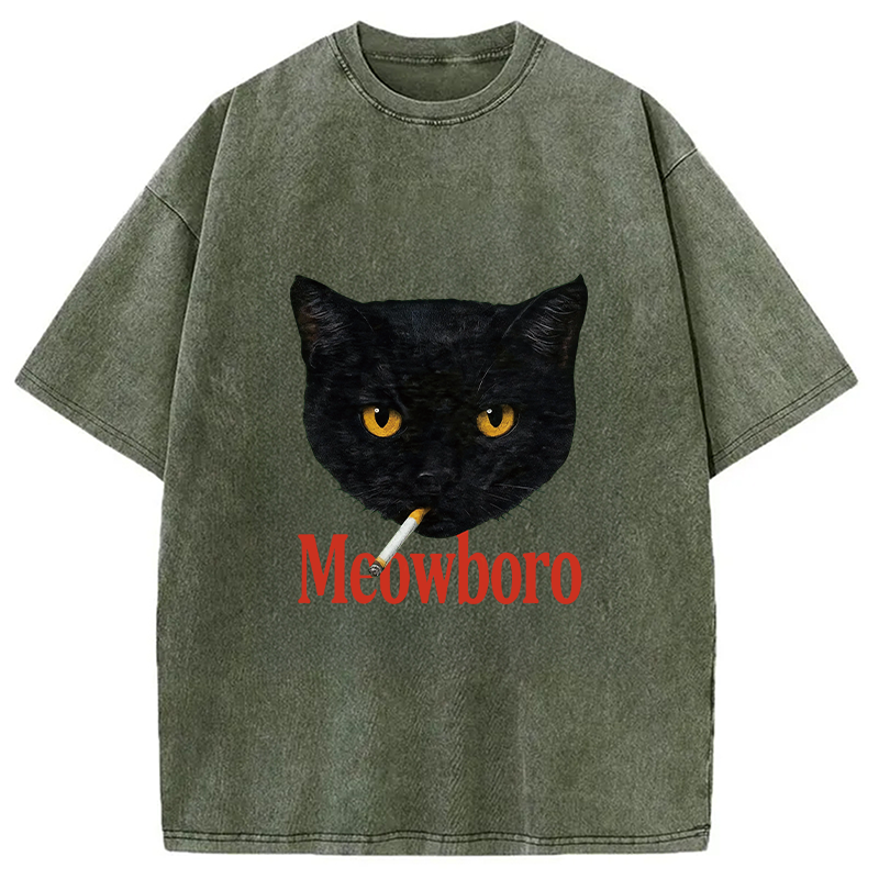 Modecanvas Smoking Black Cat Vintage Washed T-Shirt-modecanvas