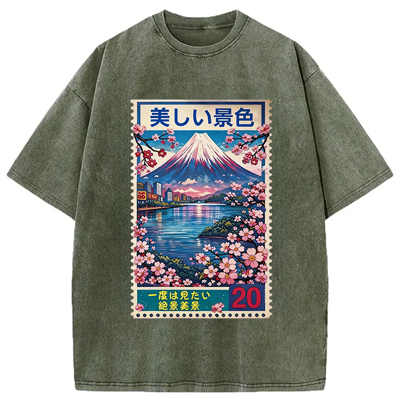 Modecanvas Springtime Scenery DTG Printing Washed T-Shirt