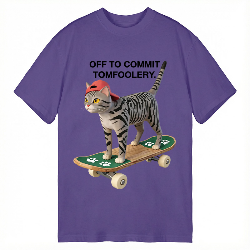 Modecanvas Skateboarding Cat Funny Meme DTG Printing Classic T-Shirt-modecanvas