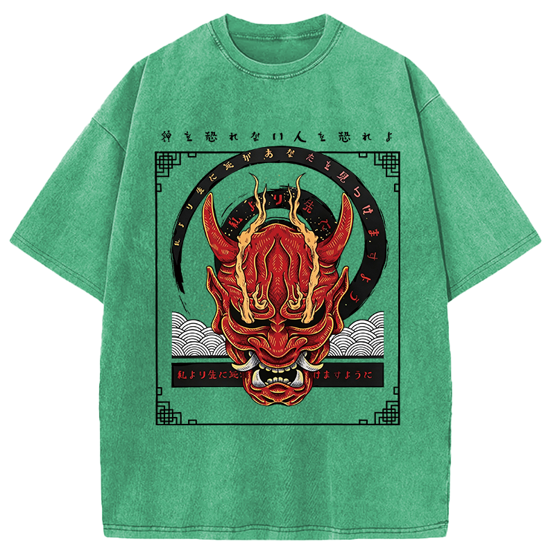 Modecanvas Oni Mask Japanese DTG Printing Washed T-Shirt