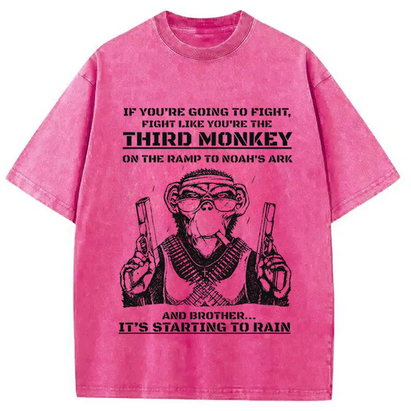 Modecanvas Funny Monkey Meme DTG Printing Washed T-Shirt