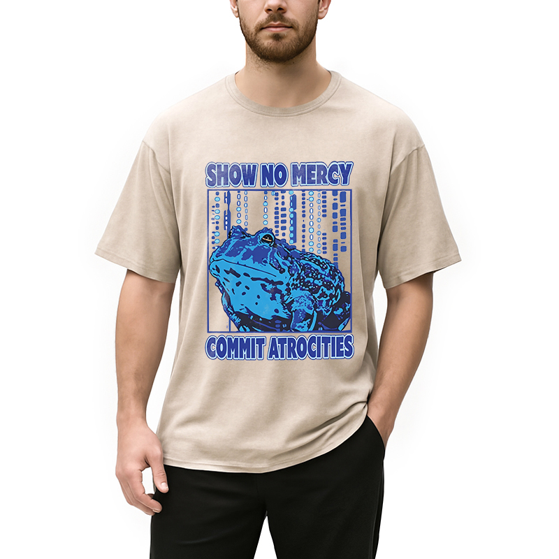 Modecanvas Show No Mercy Commit Atrocities Frog Mem DTG Printing Washed T-Shirt