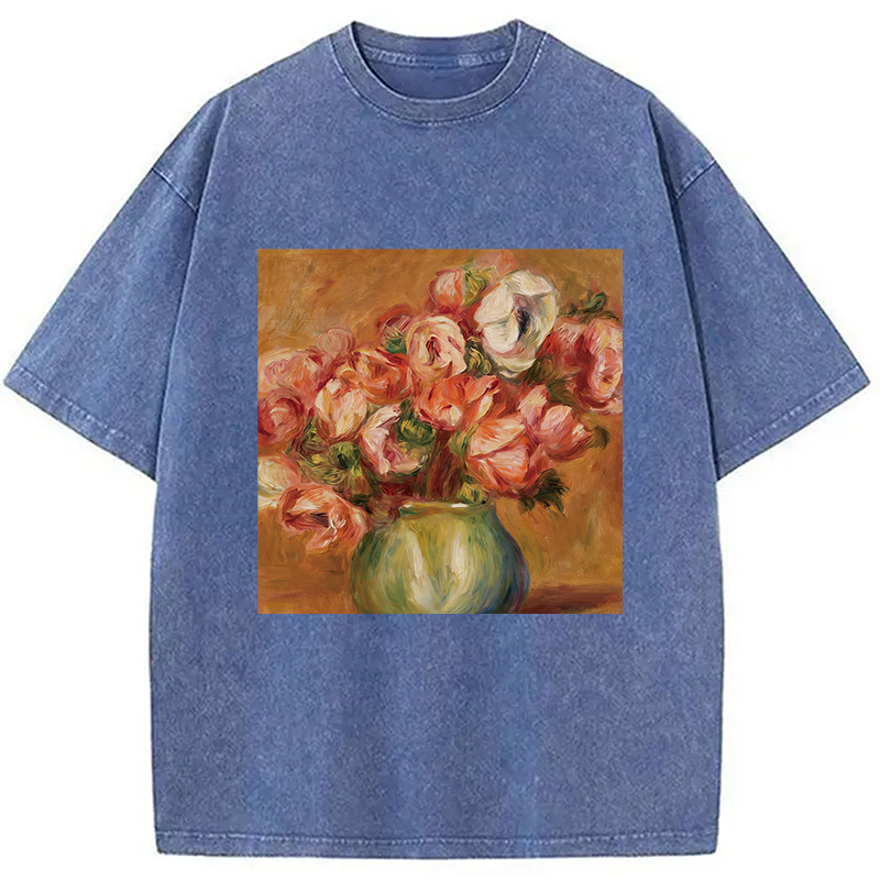 Modecanvas Vintage Flowers DTG Printing Washed T-Shirt