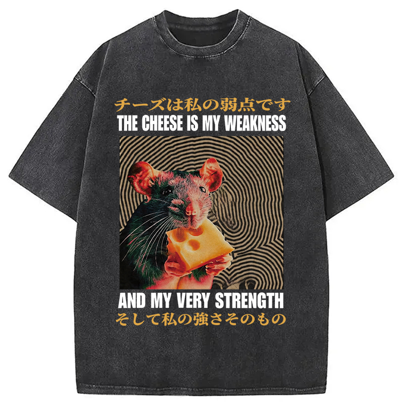 Modecanvas The Cheese Is My Weakness and Strength Rat DTG Printing Washed T-Shirt