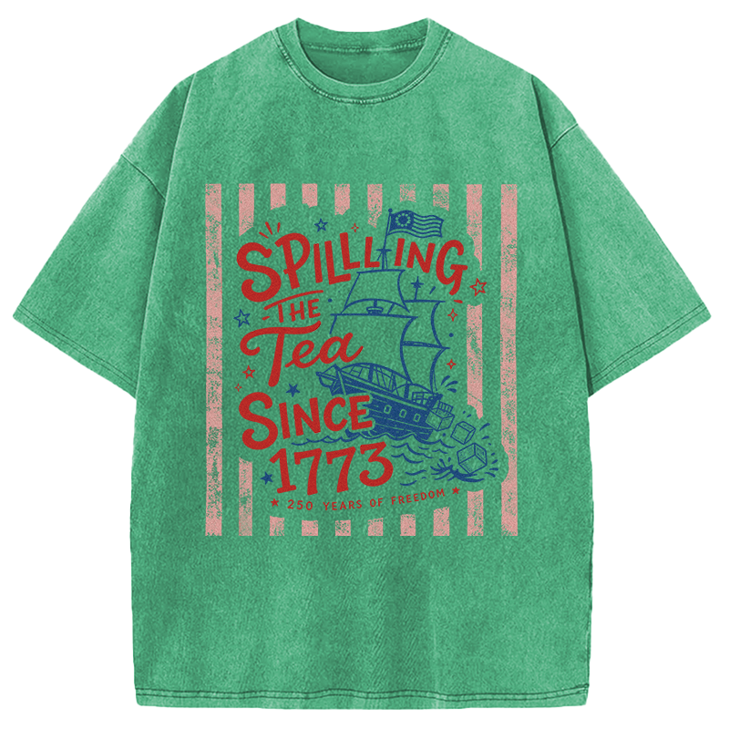 Modecanvas Striped Spilling The Tea Since 1773 DTG Printing Washed T-Shirt