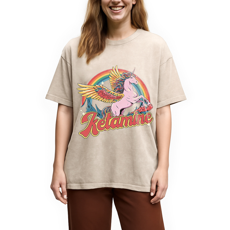 Modecanvas Ketamine Horse DTG Printing Washed T-Shirt