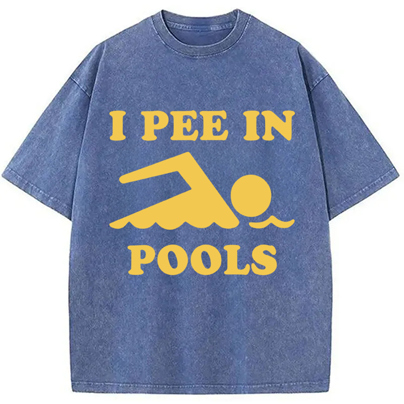 Modecanvas Mens I Pee in Pools DTG Printing Washed T-Shirt-modecanvas