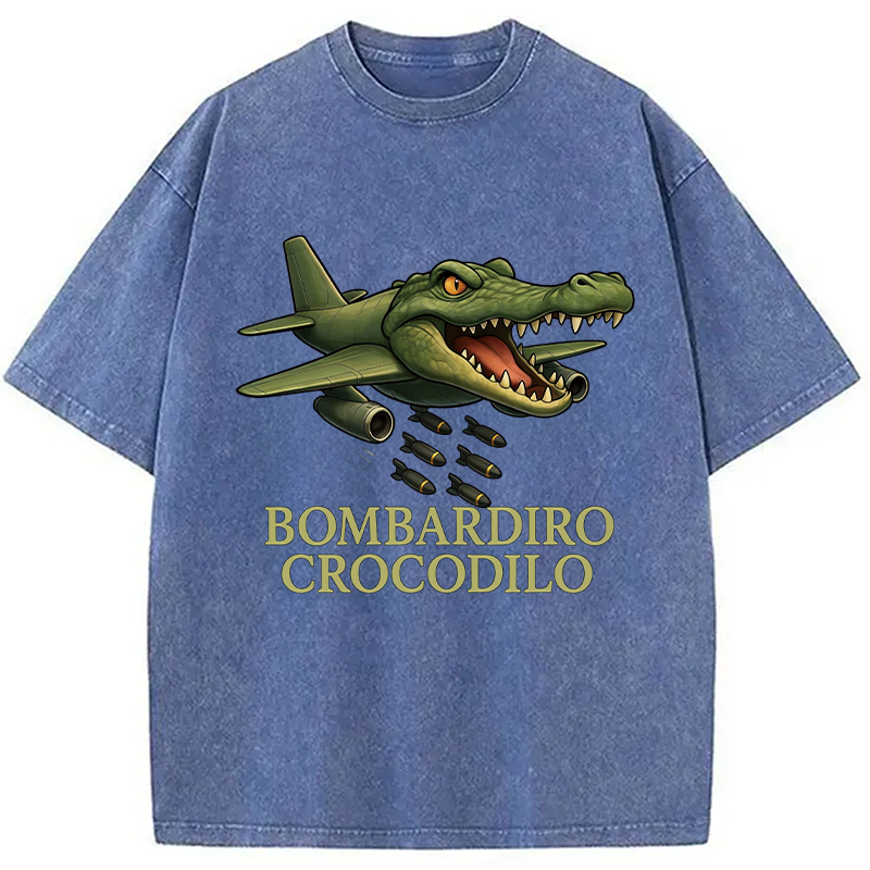 Modecanvas Bombardiro Crocodilo DTG Printing Washed T-Shirt-modecanvas