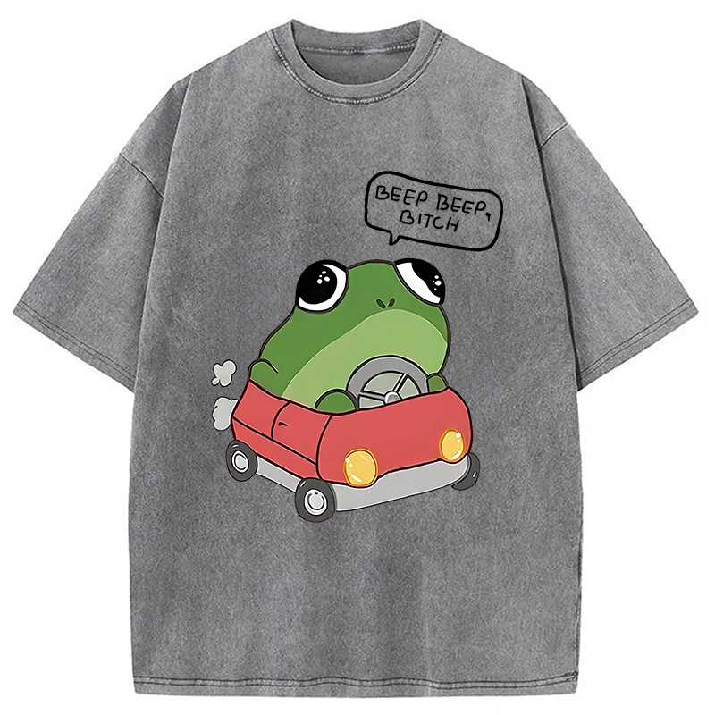 Modecanvas Frog Driving Washed T-Shirt