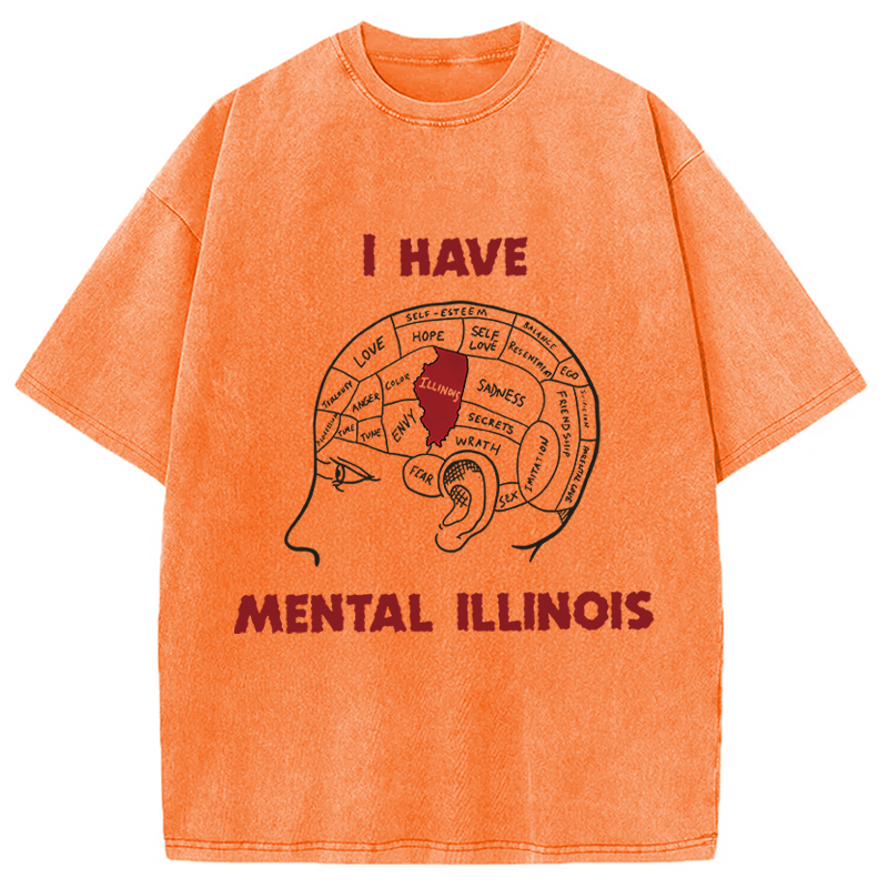 Modecanvas I Have Mental Illinois DTG Printing Washed T-Shirt