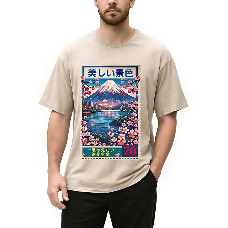 Modecanvas Springtime Scenery DTG Printing Washed T-Shirt