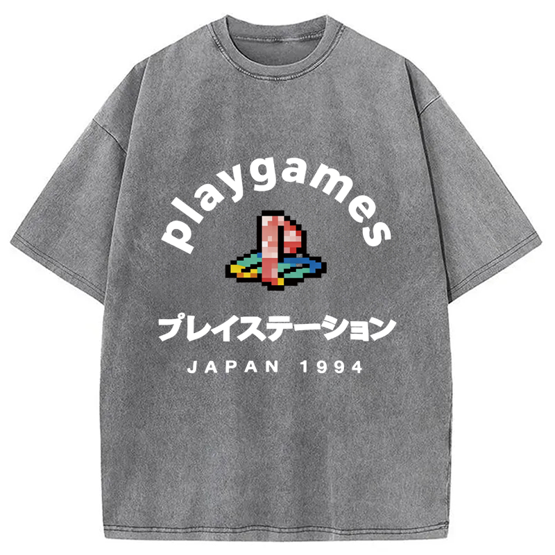 Modecanvas Play Games Japan Washed T-Shirt-modecanvas