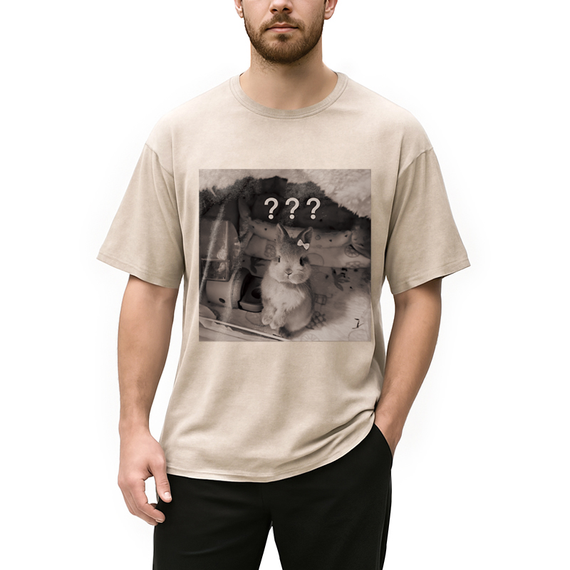 Modecanvas Cute Rabbit Valentine DTG Printing Washed T-Shirt