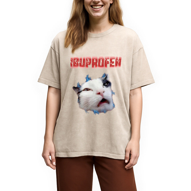 Modecanvas Ibuprofen Cat Meme Washed T-Shirt
