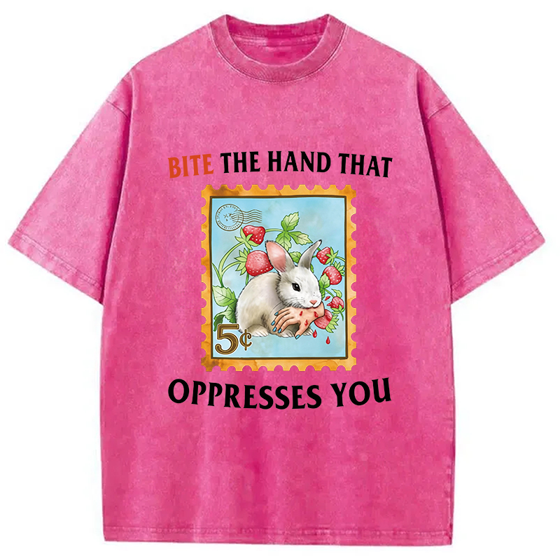 Modecanvas Bite The Hand DTG Printing Washed T-Shirt