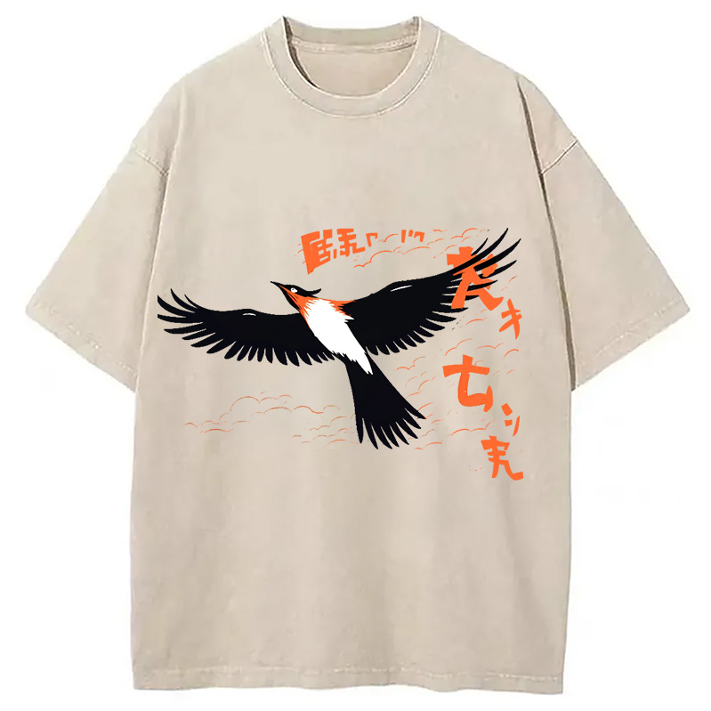 Modecanvas Japanese-Inspired Bird Washed T-Shirt