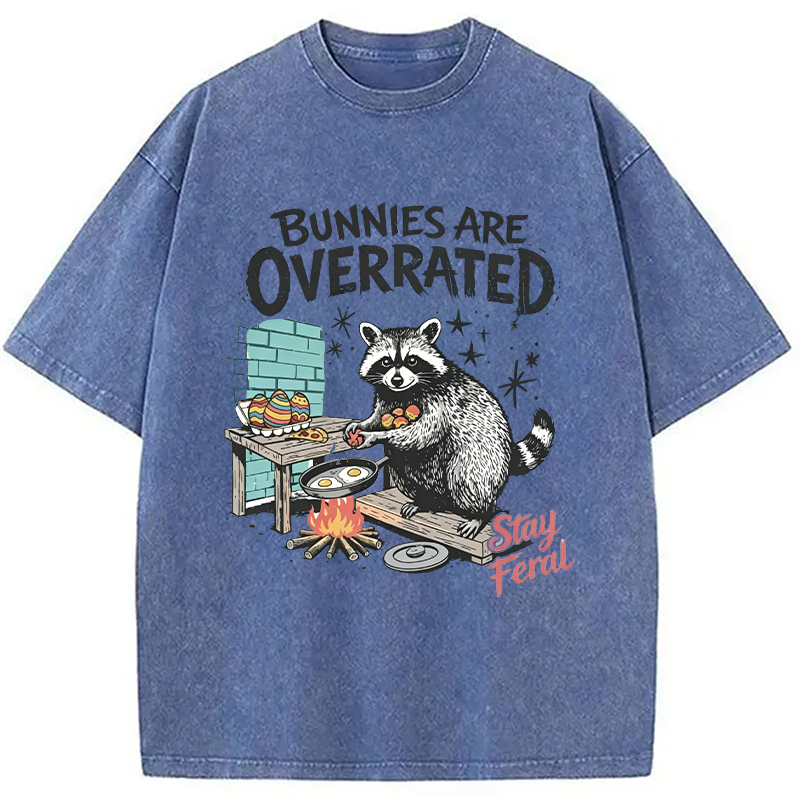 Modecanvas Bunnies Are Overrated Raccoon Easter DTG Printing Washed T-Shirt