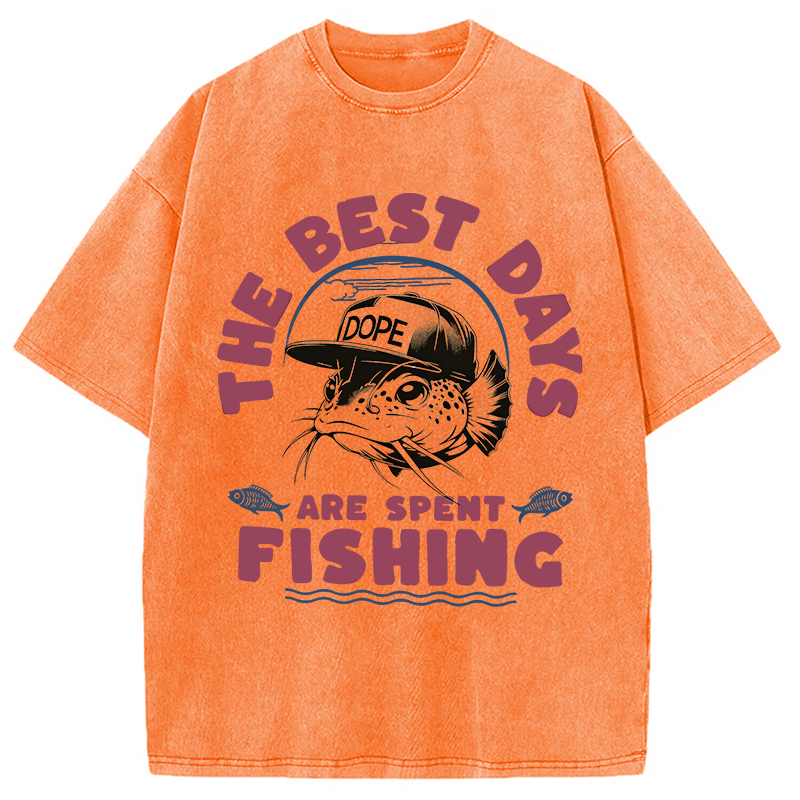 Modecanvas The Best Days Fishing DTG Printing Washed T-Shirt