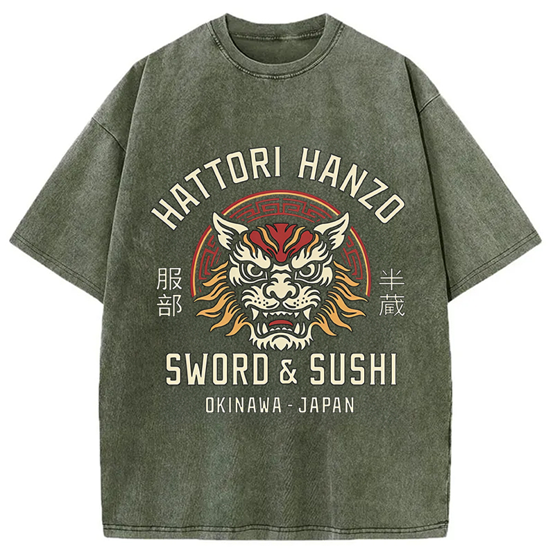 Modecanvas Hattori Lion DTG Printing Washed T-Shirt