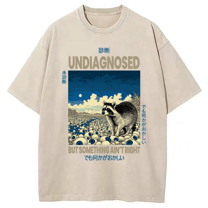 Modecanvas Funny Mental Health Japanese Raccoon DTG Printing Washed T-Shirt-modecanvas
