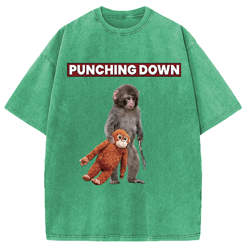 Modecanvas Punching Down Monkey DTG Printing Washed T-Shirt