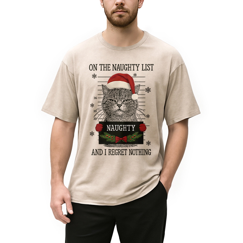 Modecanvas Christmas Naughty Cat Washed T-Shirt