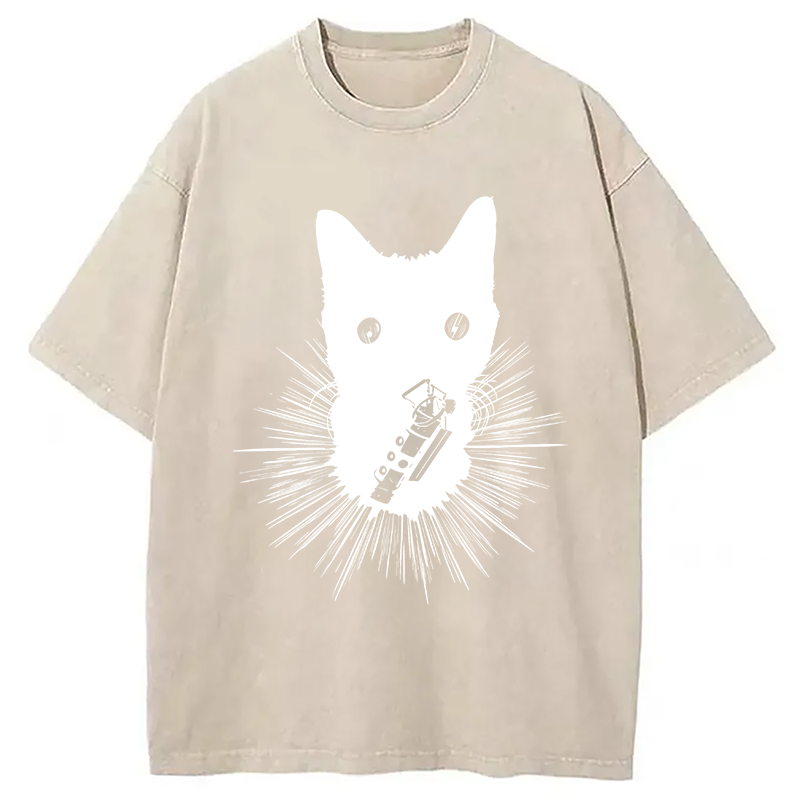 Modecanvas Think Fast Gaming Cat DTG Printing Washed T-Shirt-modecanvas