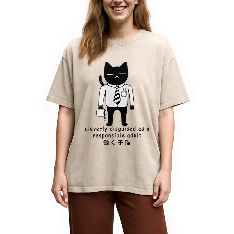 Modecanvas Cat At Work Japan Washed T-Shirt