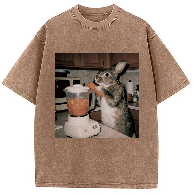 Modecanvas Rabbit Carrot Shake DTG Printing Washed T-Shirt