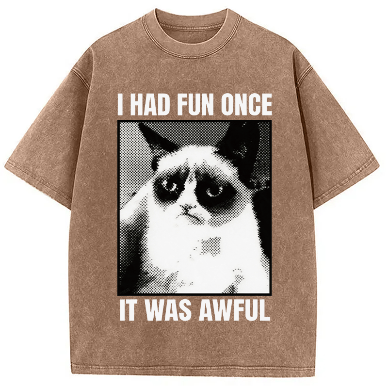 Modecanvas I Had Fun Once It Was Awful Cat Meme DTG Printing Washed T-Shirt