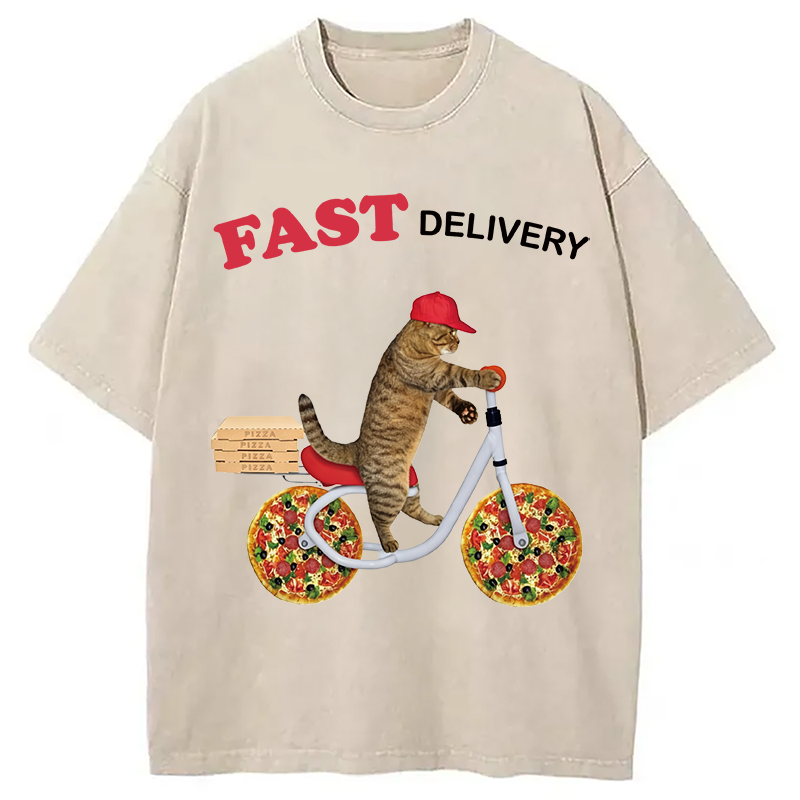Modecanvas Fast Delivery Cat DTG Printing Washed T-Shirt